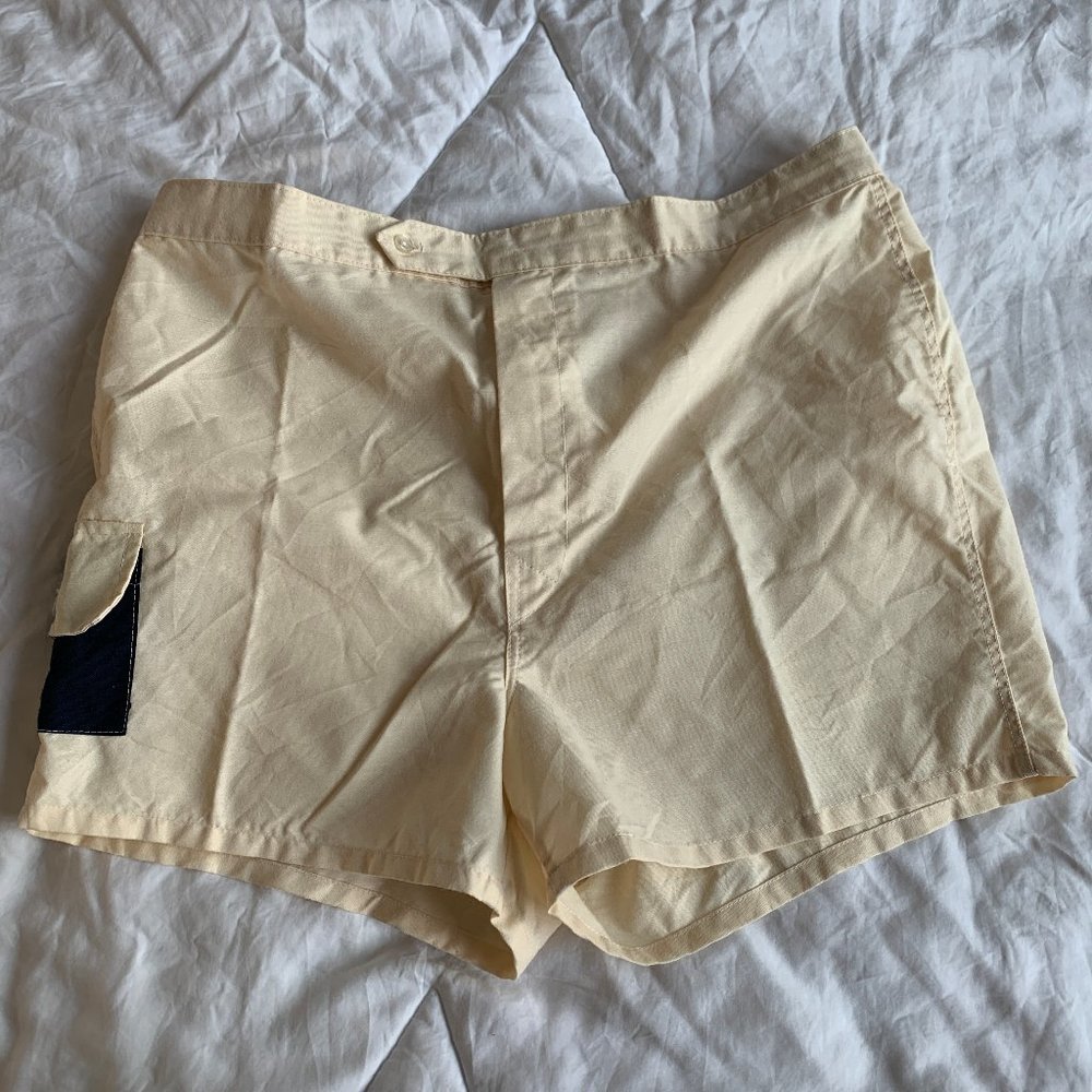 Vintage Laguna Swim Trunks - Size 40 Mens Swimwear Shorts Cream 60s 70s